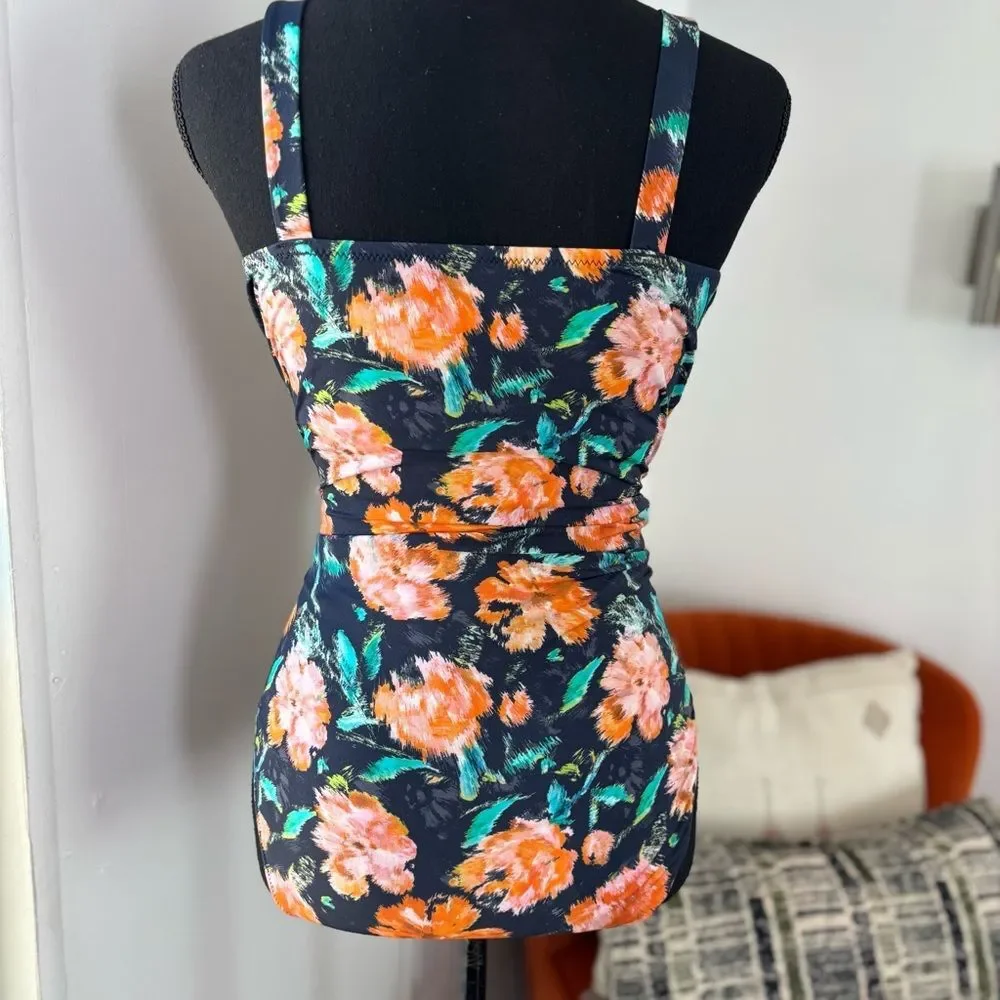 Garnet Hill Floral Ruched Crossover One-Piece Swimsuit 12